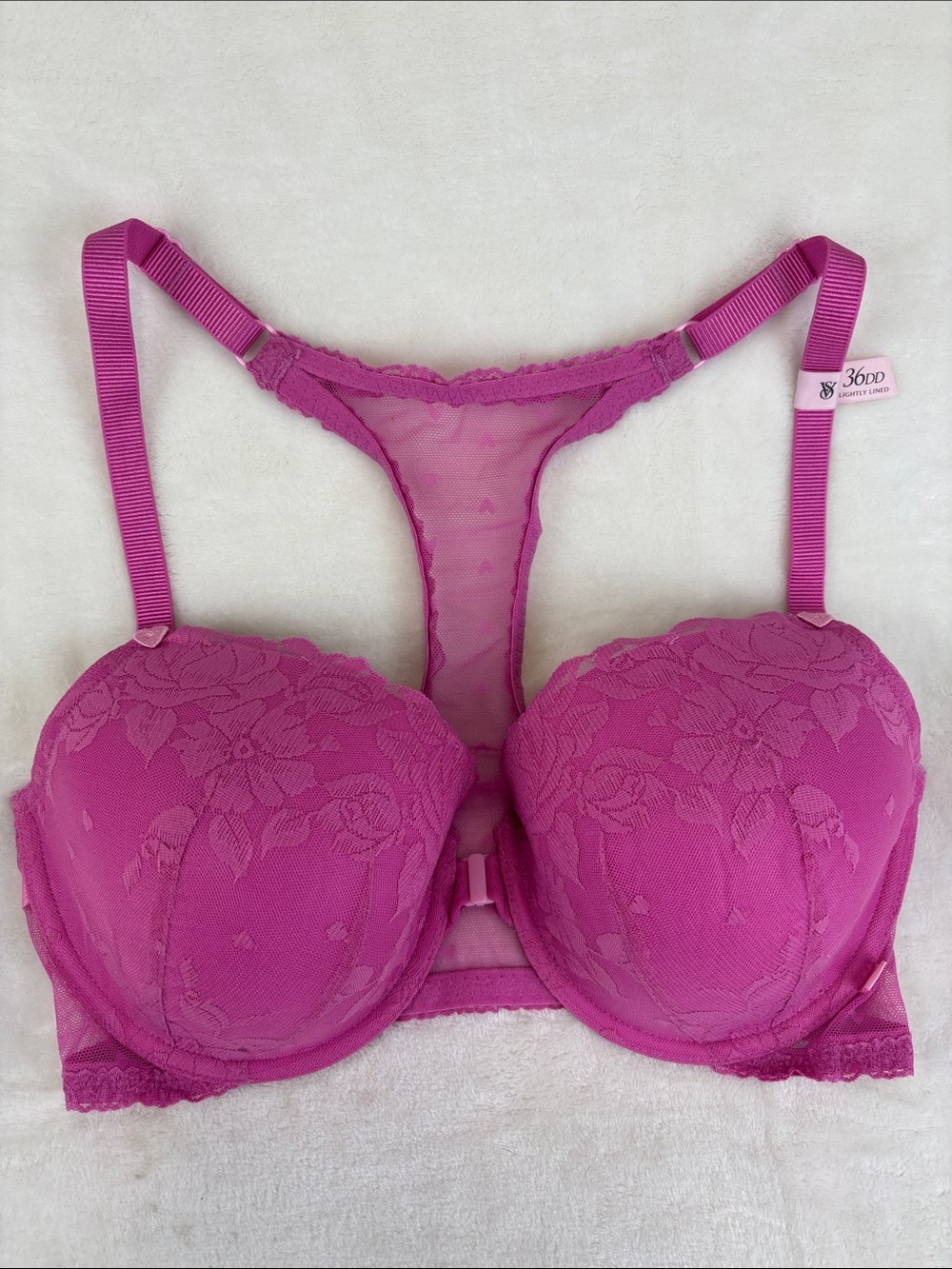 VICTORIA’S SECRET Bra Racerback Lightly Lined Floral Lace Size 36DD